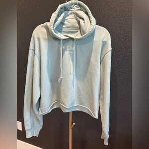 Hollister Light Blue cropped Hoodie with Floral Embroidery trendy fall